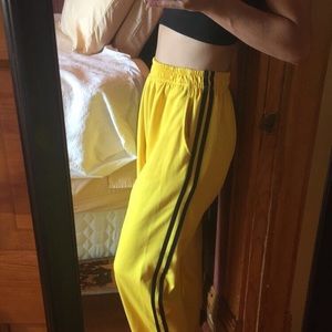 High waisted bright yellow and black track pants